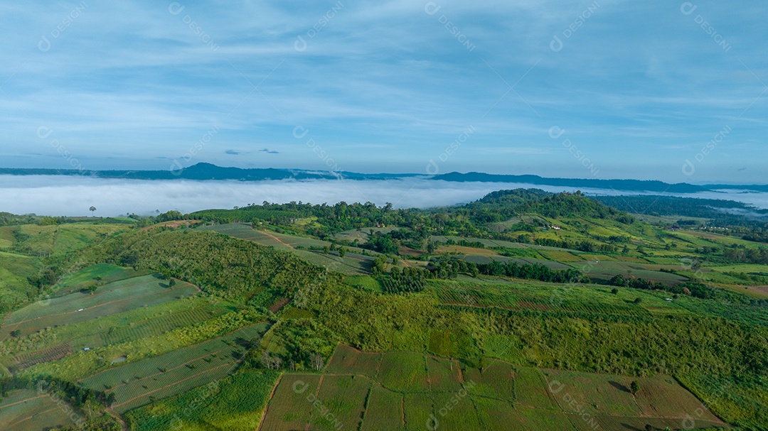 Sea of fog and fog on mountain nature background.