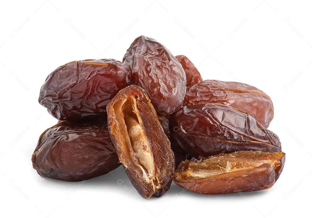 Fruto do grupo da palmeira Phoenix dactylifera ou frutos Dare isolados no fundo branco