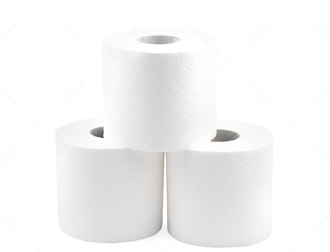 Rolo de papel higiênico usado para limpar a sujeira do banheiro isolado no fundo branco