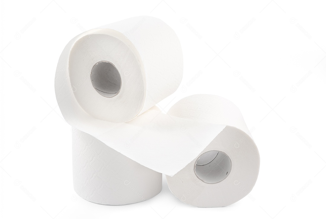 Rolo de papel higiênico usado para limpar a sujeira do banheiro isolado no fundo branco