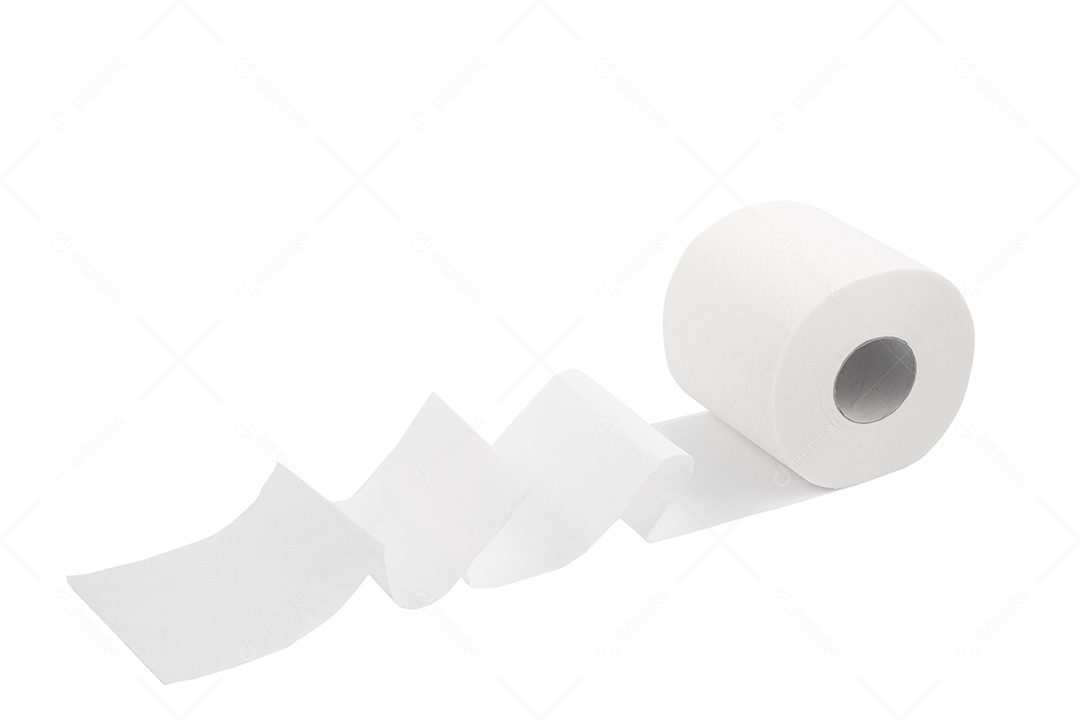 Rolo de papel higiênico usado para limpar a sujeira do banheiro isolado no fundo branco