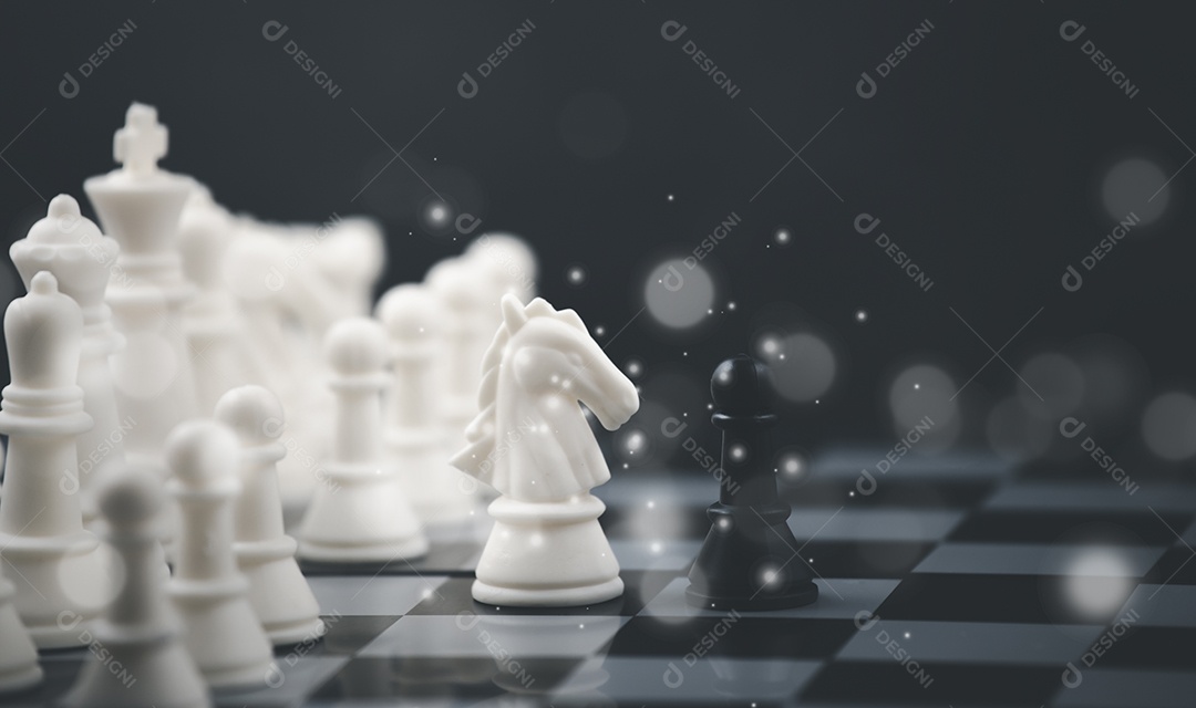 Conceito de ideias competitivas de estratégia empresarial com jogo de tabuleiro de xadrez