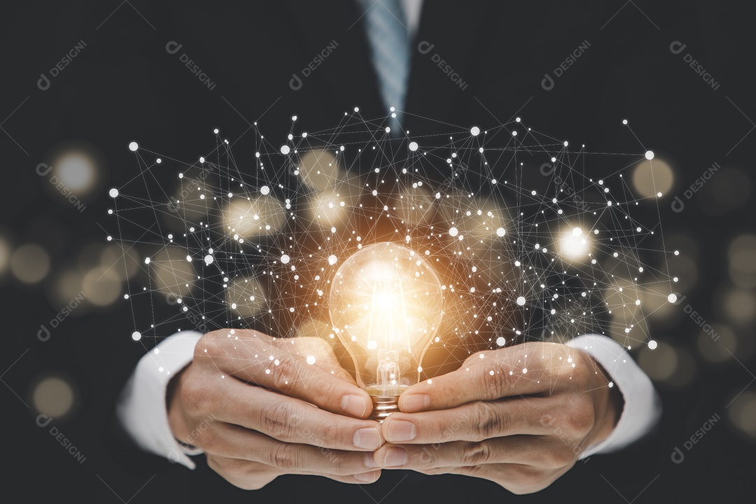 Empresa segurando lâmpada ideia inovadora de inspiração da tecnologia online IA