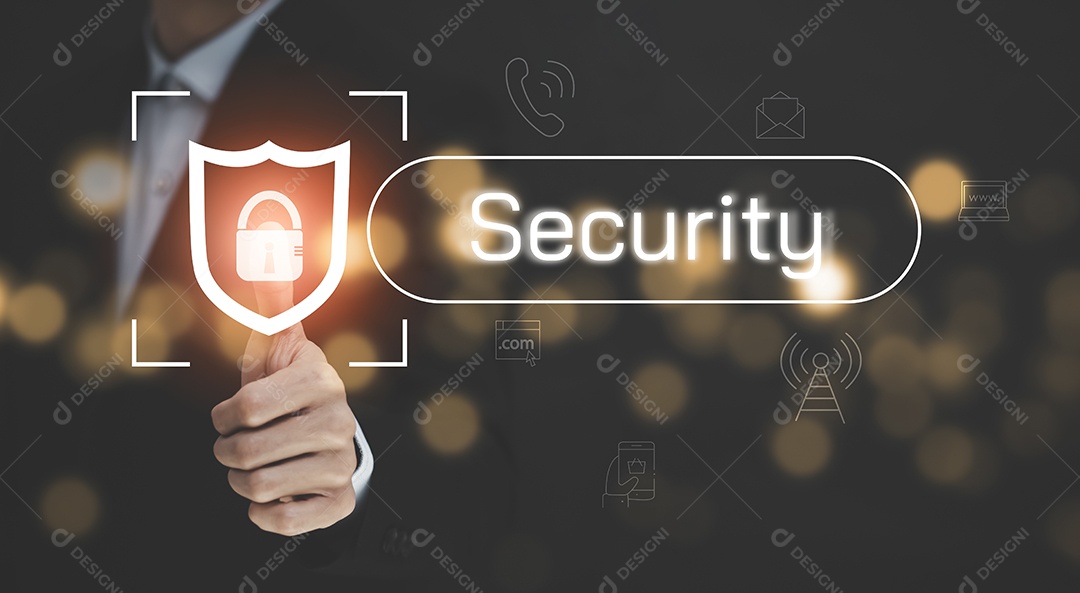 Empresário tocando Inteligência Artificial IA em dados em fundo escuro