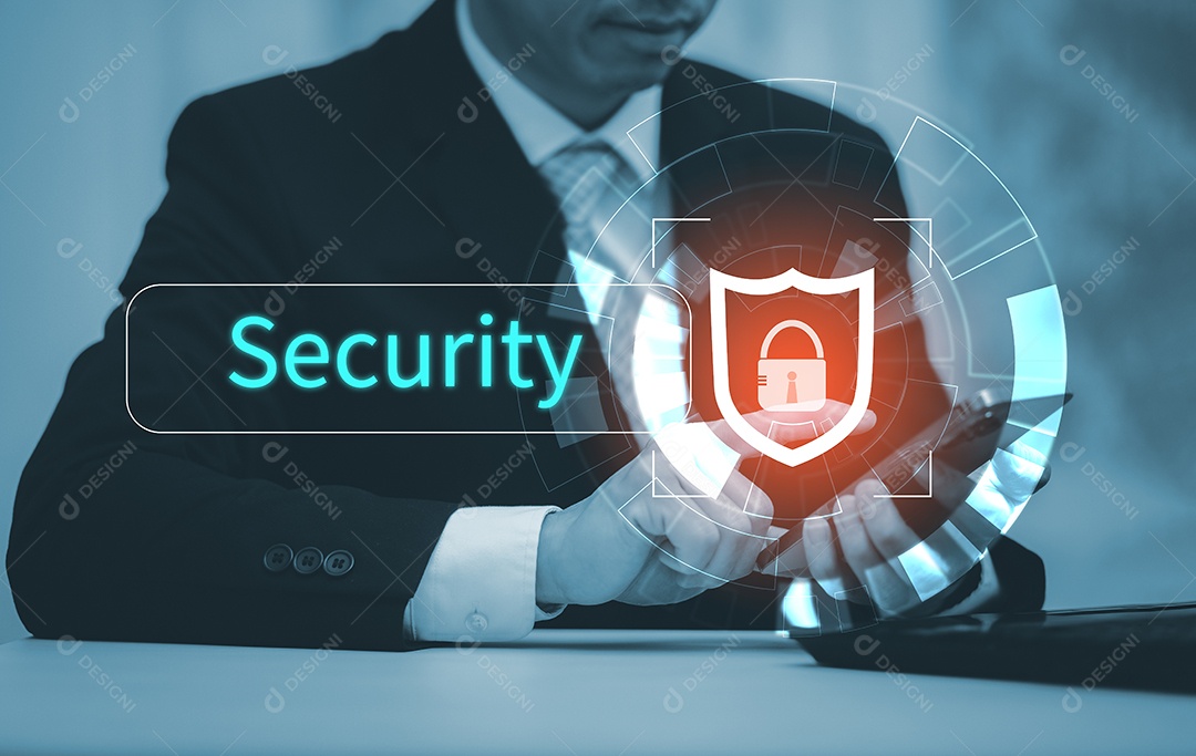 Empresário tocando Inteligência Artificial IA em dados em fundo escuro