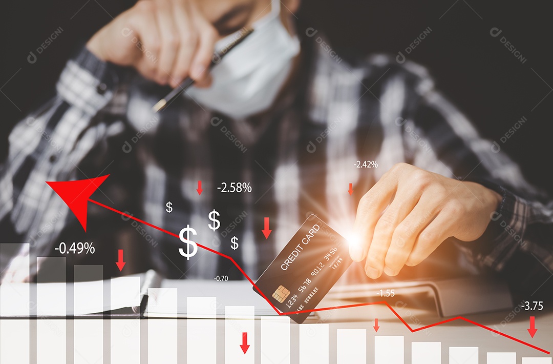 Empresário segurando cartão de crédito e usando laptop gerado pela IA