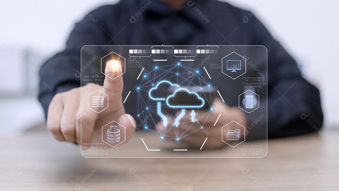 Tecnologia de computação em nuvem e armazenamento on-line para negócios de computador