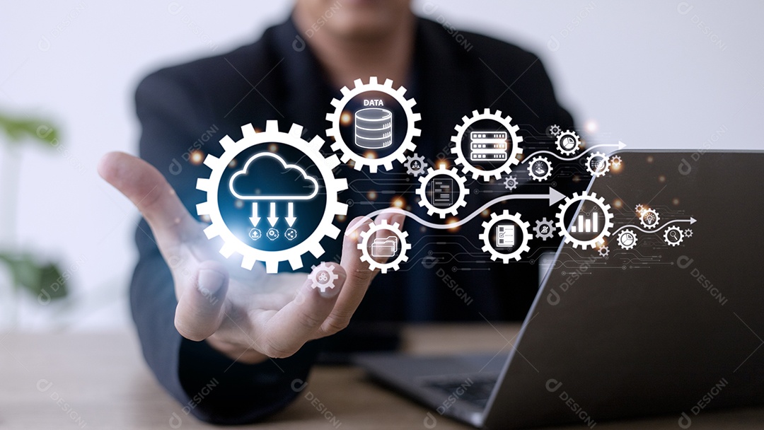 Diagrama de computação em nuvem. Tecnologia em nuvem. Armazenamento de dados. Rede