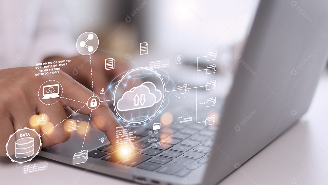 Tecnologia de computação em nuvem e armazenamento on-line para negócios de computador