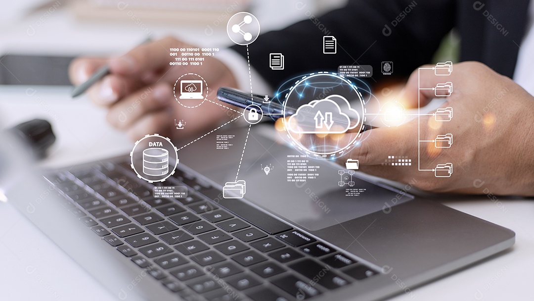 Tecnologia de computação em nuvem e armazenamento on-line para negócios de computador