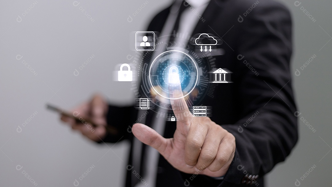 Conceito de tecnologia digital de segurança cibernética, empresários