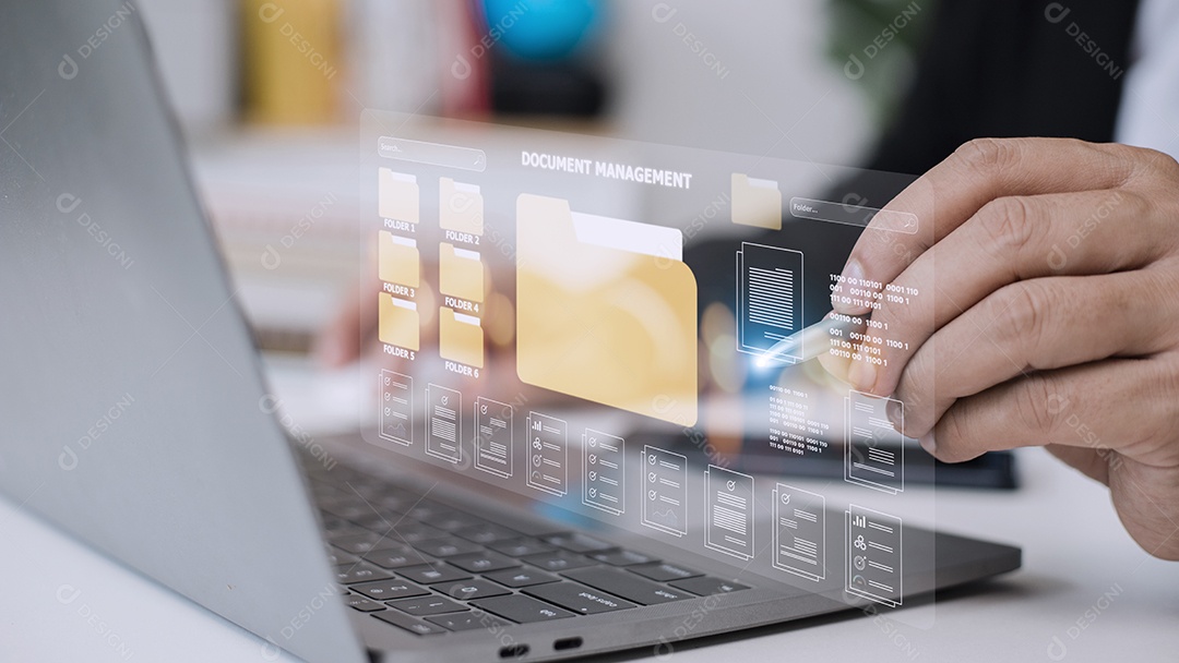 Conceito de gerenciamento de documentos. Ícones de tela virtual Gerenciamento de documentos