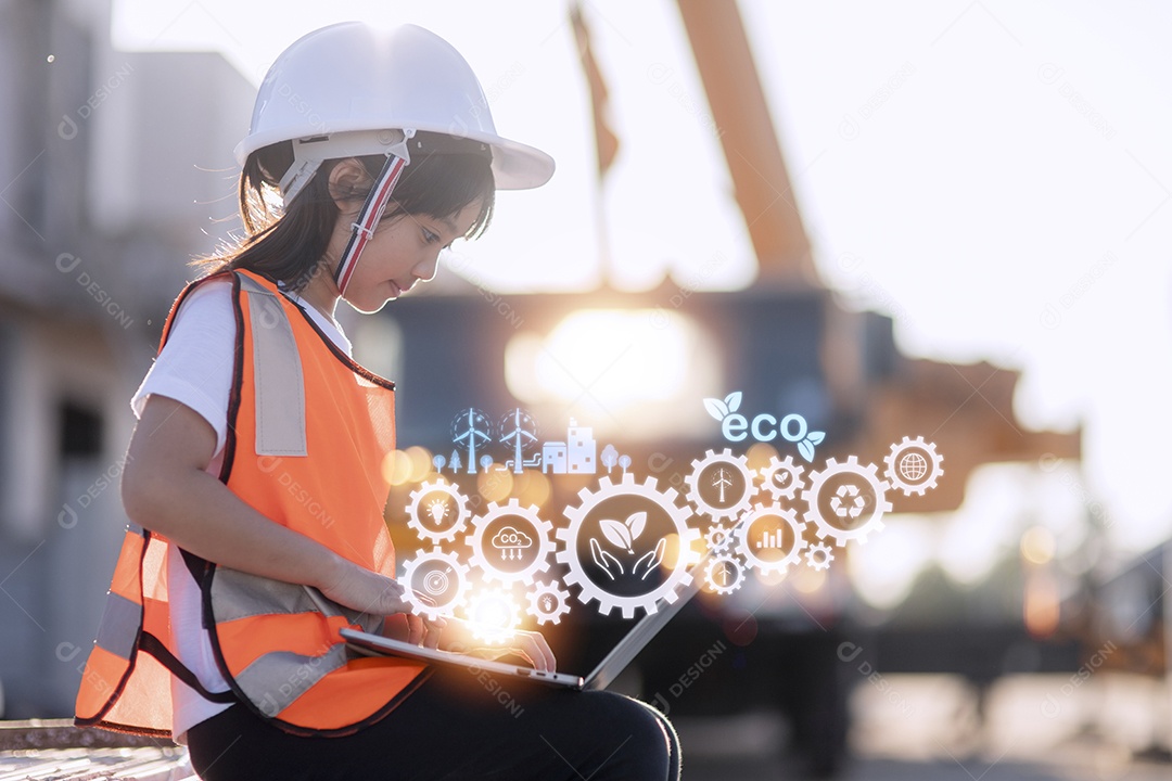 Engenharia de garotinha com ambiente de ícone criativo