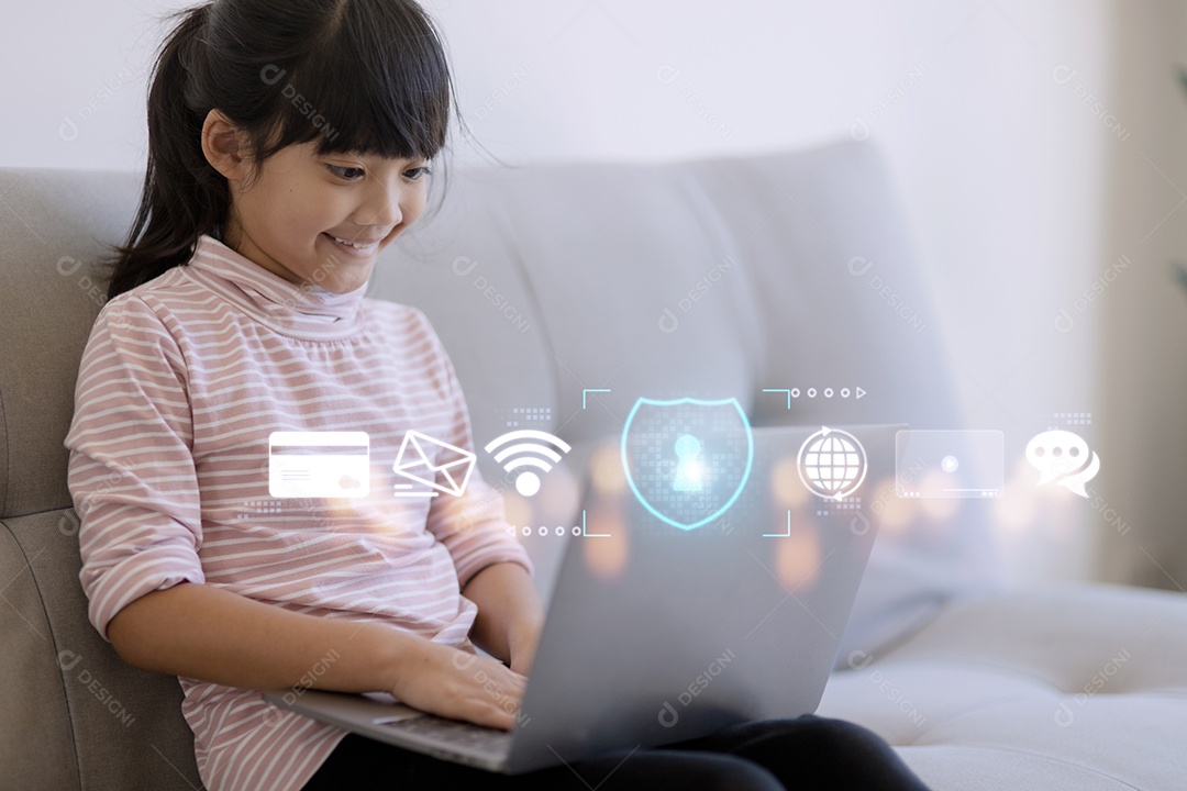 Crianças pesquisam o conceito de tecnologia moderna de Internet