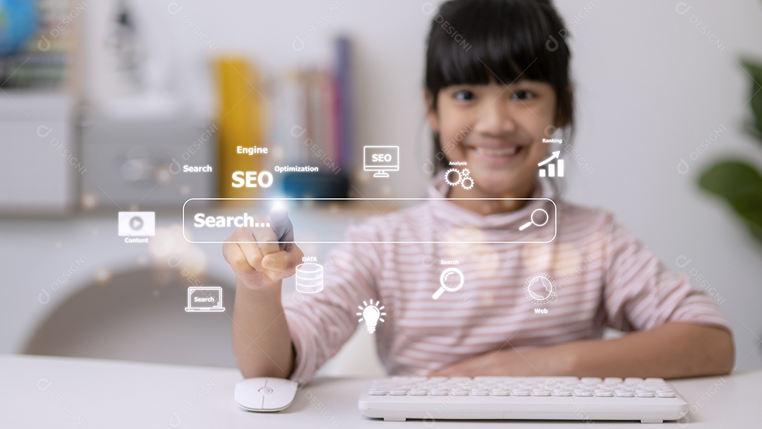 Crianças pesquisam o conceito de tecnologia moderna de Internet