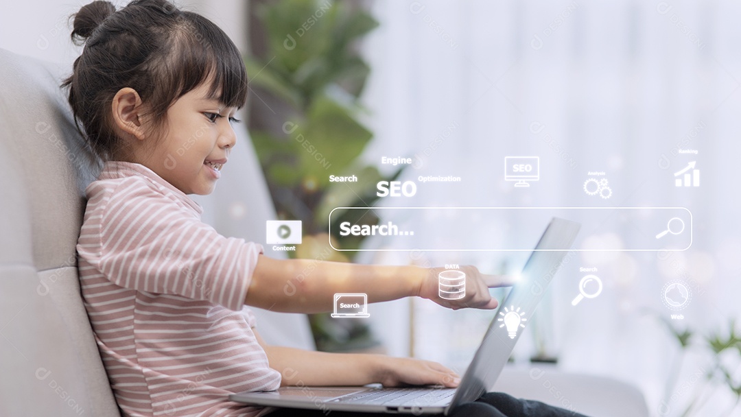 Crianças pesquisam o conceito de tecnologia moderna de Internet