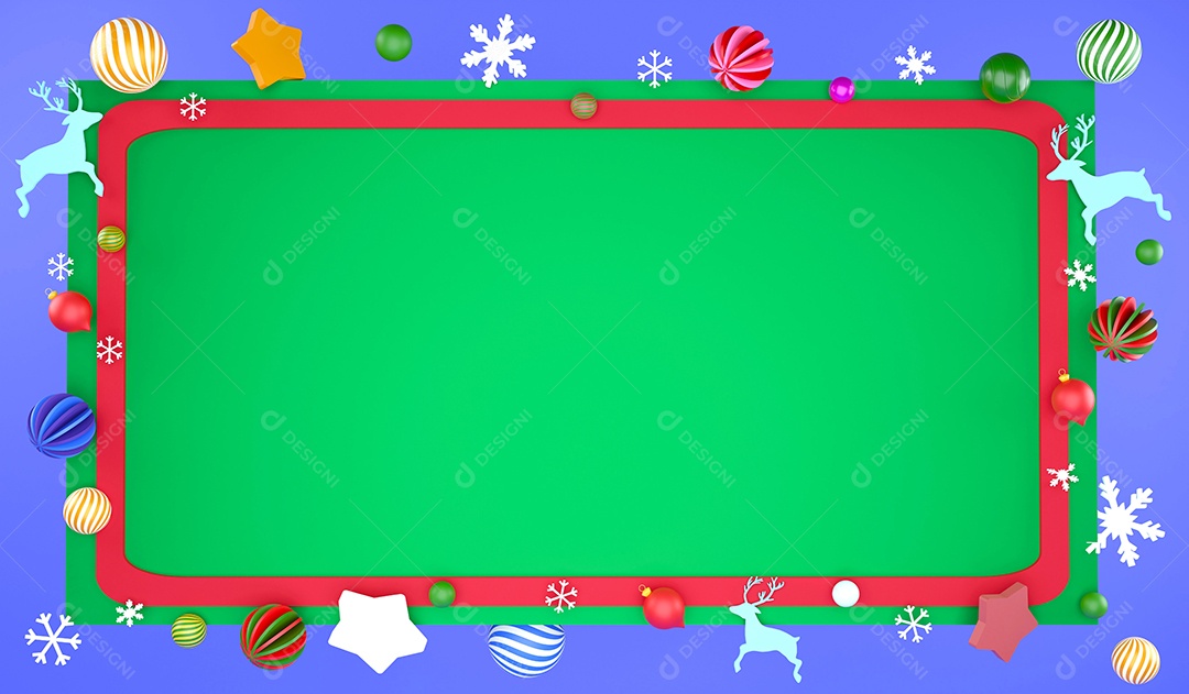 Enfeites de Natal de renderização 3D em fundo azul