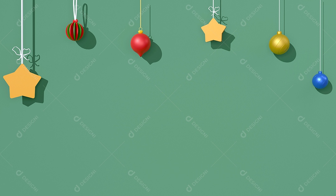 Enfeites de Natal de renderização 3D sobre fundo de parede verde
