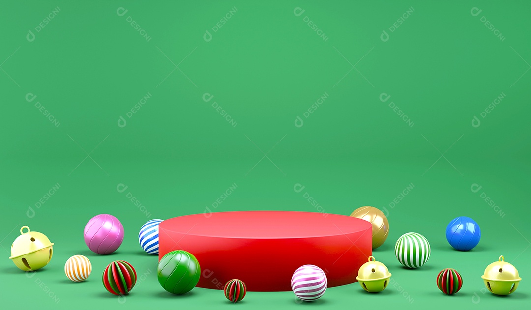 Ornamentos de círculo de renderização 3D e pódio em fundo verde