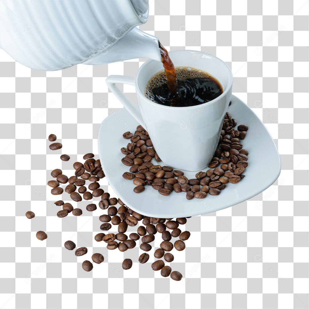 Xícara De Café e Grãos De Café PNG Transparente