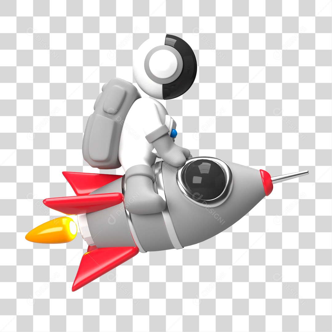 Elemento 3D de Astronauta no Foguete PNG Transparente