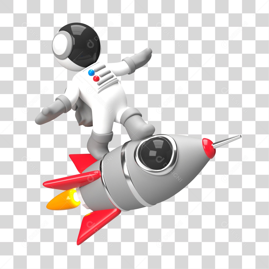 Elemento 3D de Astronauta no Foguete PNG Transparente