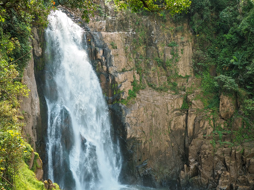 Imagem da cachoeira do meio da floresta em Khao.