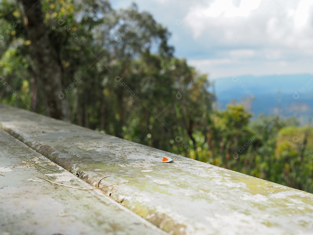 A mesa de ferro está vazia no fundo da floresta, montanha.