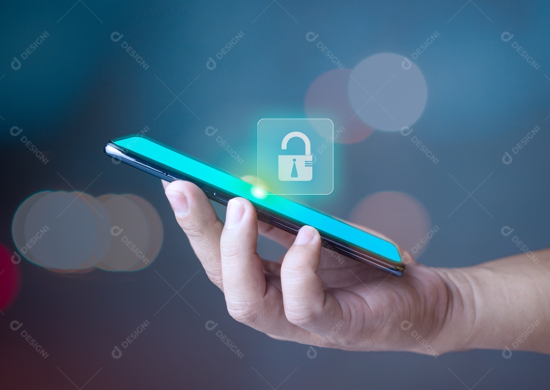 Conceito de computação em cadeado, conecte informações e tecnologia de equipamentos de comunicação com computação em nuvem e ícone de tecnologia.