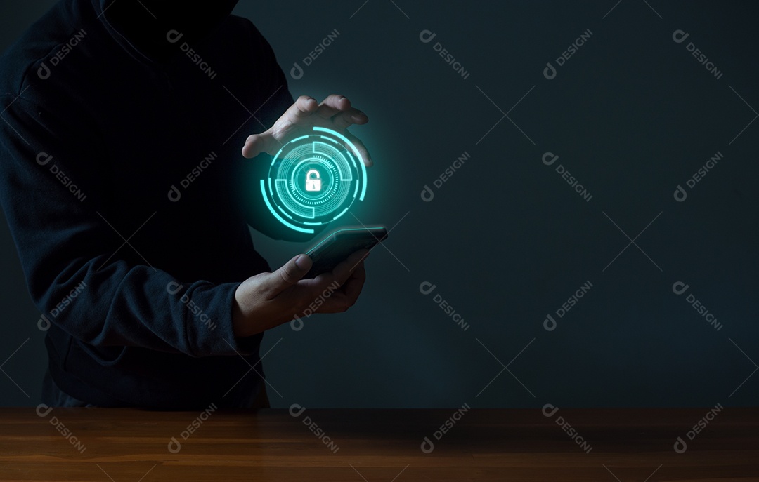 Hackers espionam telefones celulares. Conceito de sistema de segurança da informação em rede de internet e espionagem de informações.