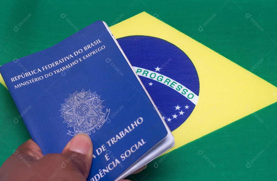 Documento de trabalho brasileiro com bandeira brasileira