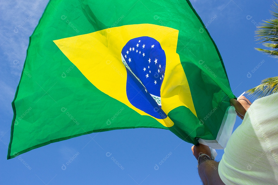 homem segurando a bandeira do brasil em suas mãos