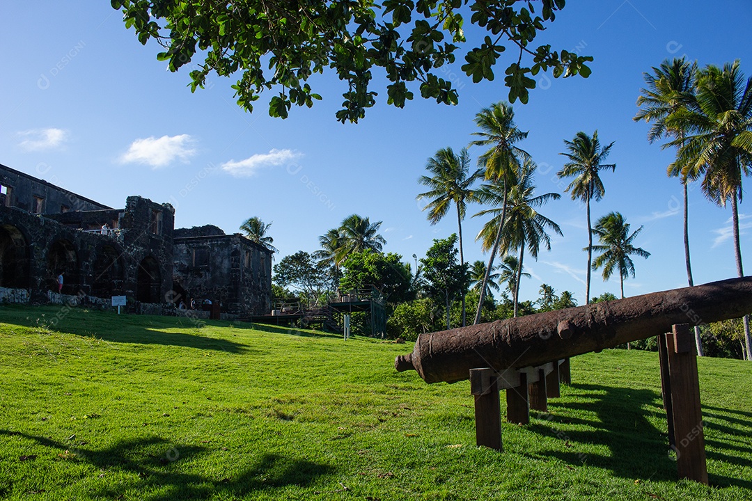 Vista incrível da paisagem e ruínas do castelo garcia davila na Praia do Forte