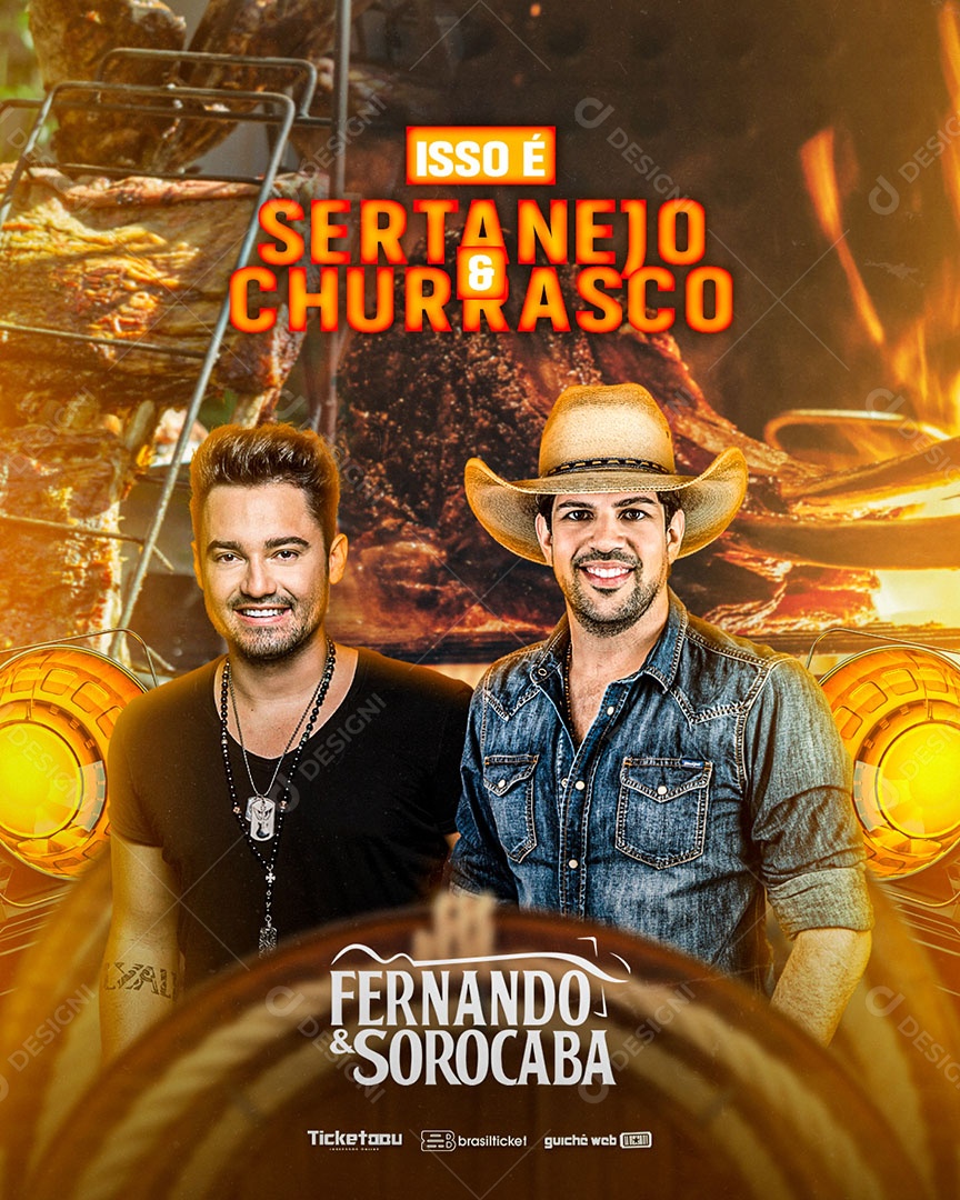 Flyer Sertanejo e Churrasco Fernando e Sorocaba Social Media PSD Editável