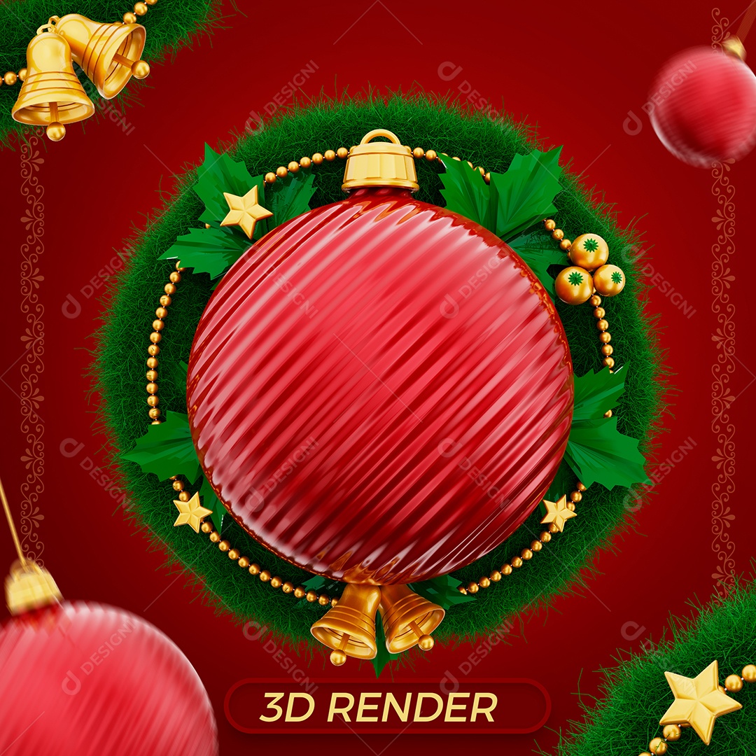Bola de Natal Vermelha Elemento 3D para Composição PSD