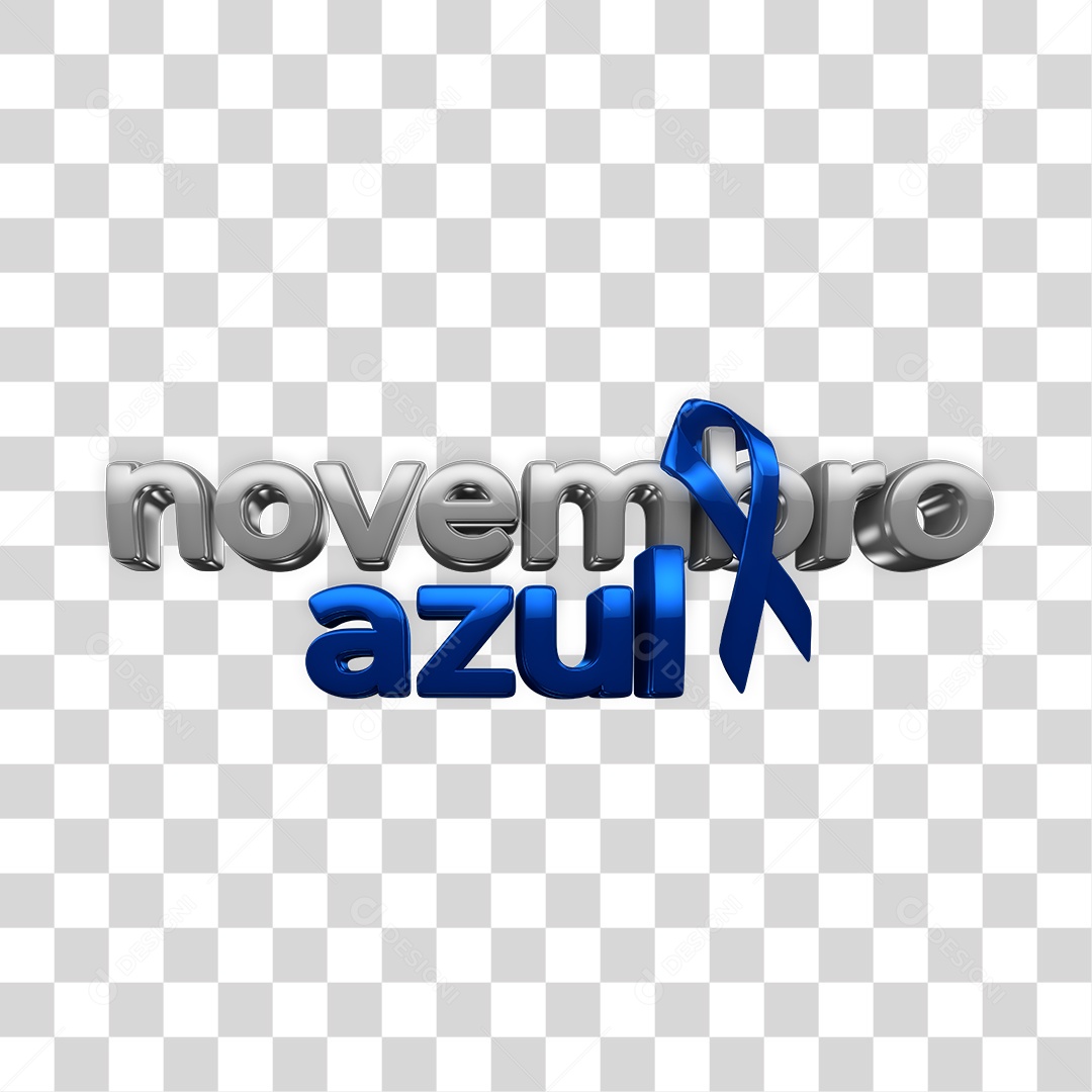 Texto 3D Novembro Azul PNG Transparente
