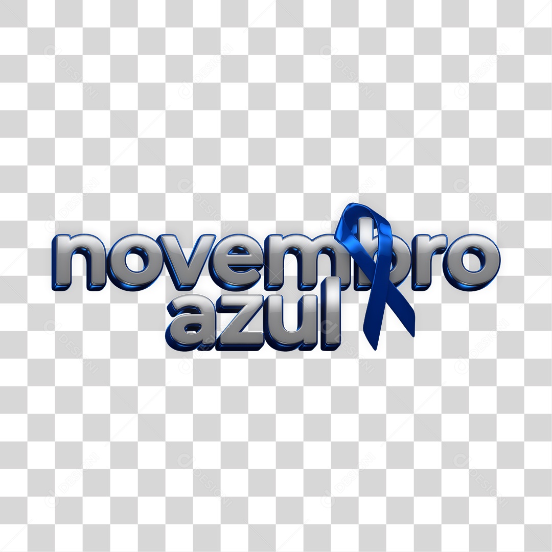 Texto 3D Novembro Azul PNG Transparente