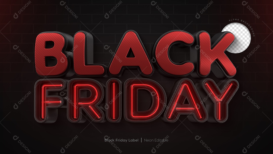 Black Friday Texto 3D Preto e Vermelho Com Luz Neon Vermelho para Composição PSD