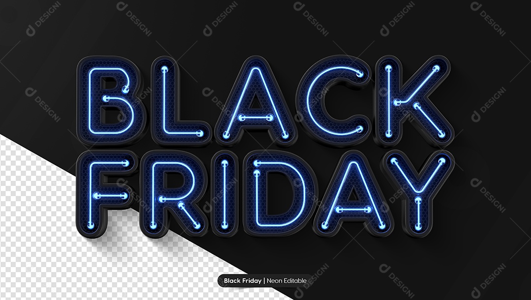 Black Friday Texto 3D Preto Com Luz Azul Neon para Composição PSD