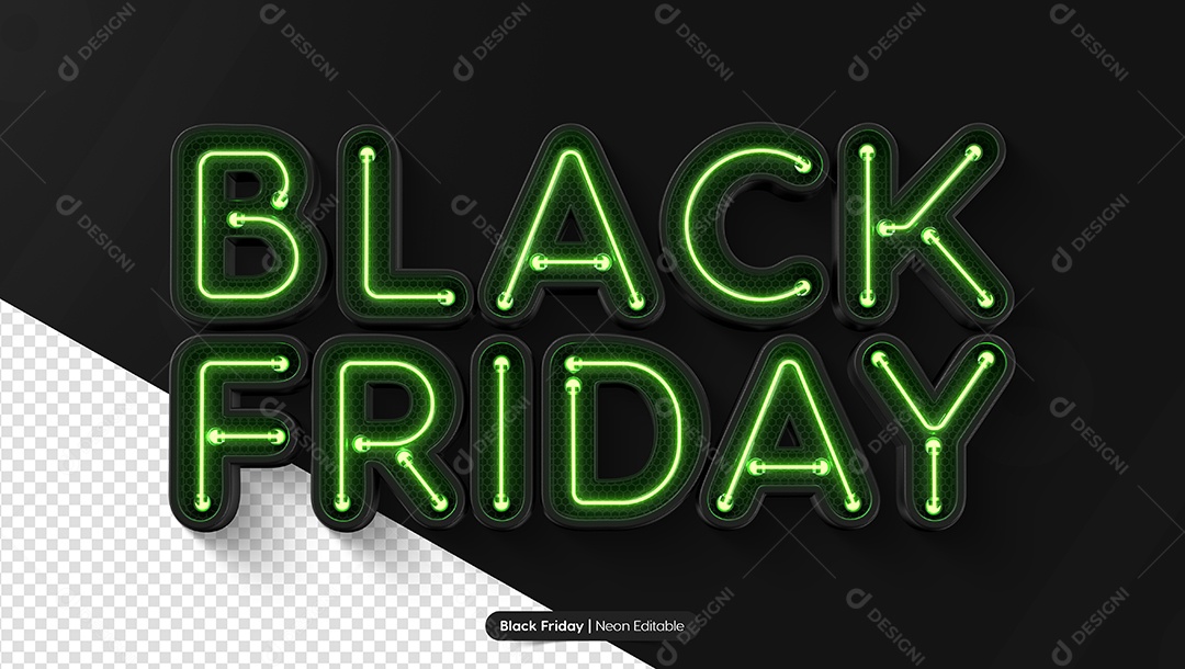 Black Friday 3D Black Text With Neon Green Light Composition PSD