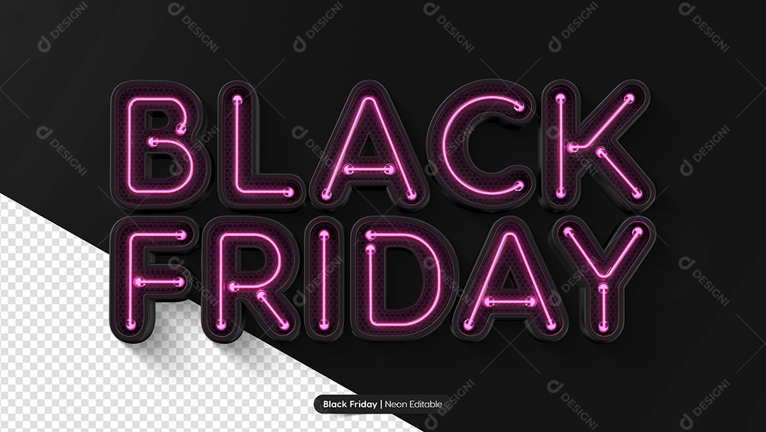 Black Friday Texto 3D Preto Com Luz Rosa Neon para Composição PSD