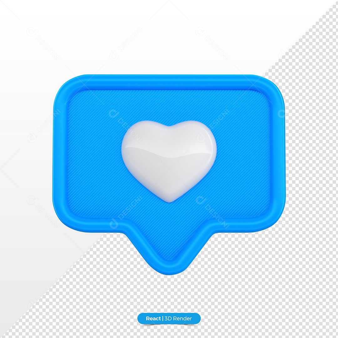 Emoji de Curtida Azul com Coração Branco Elemento 3D Para Composição PSD