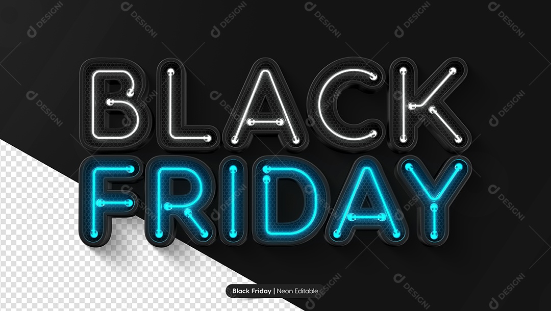 Black Friday Texto 3D Preto Luz Neon Branca e Azul para Composição PSD