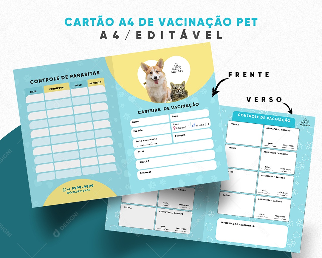 Mockup Cartão A4 De Vacinação Pet Shop Social Media PSD Editável
