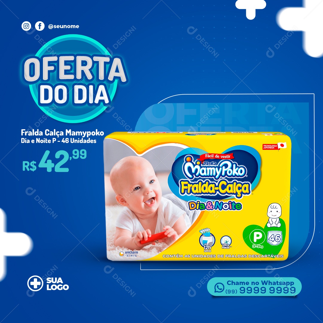 Oferta Do Dia Fraldas MamyPoko Promoções Social Media PSD Editável