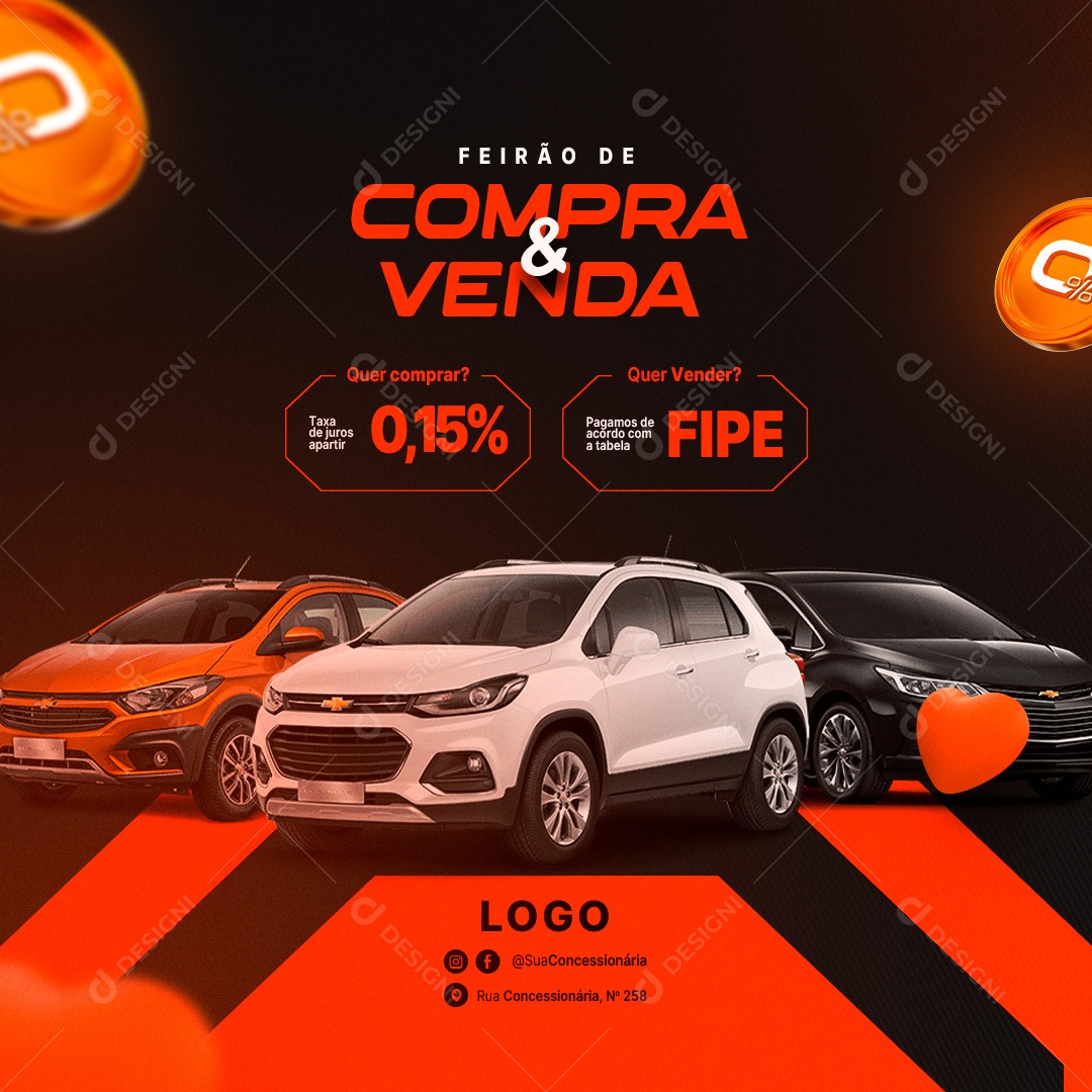 Feirão de Compra e Venda Quer Comprar Que Vender Concessionária Social Media PSD Editável