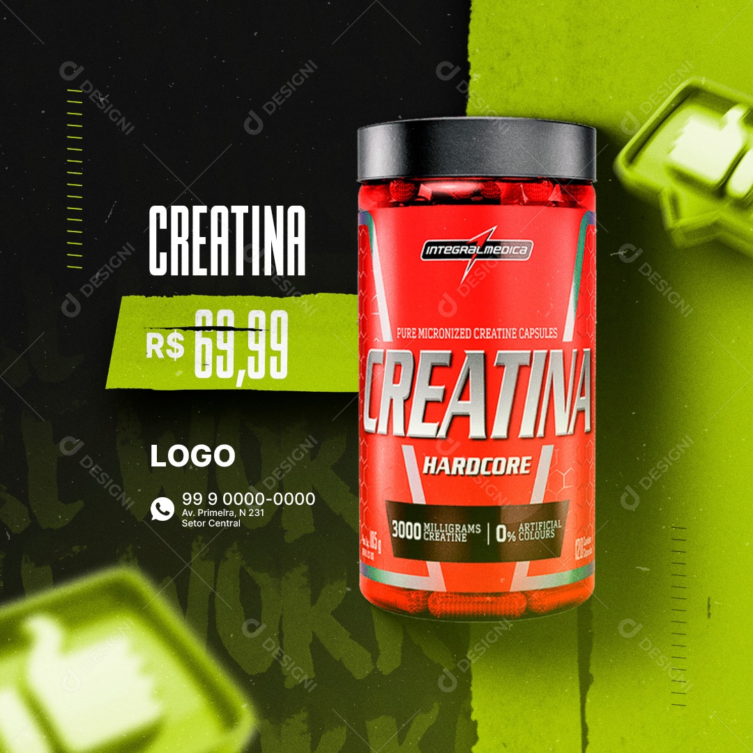 Creatina Hardcore 69,99 Loja de Suplementos Academia Social Media PSD Editável