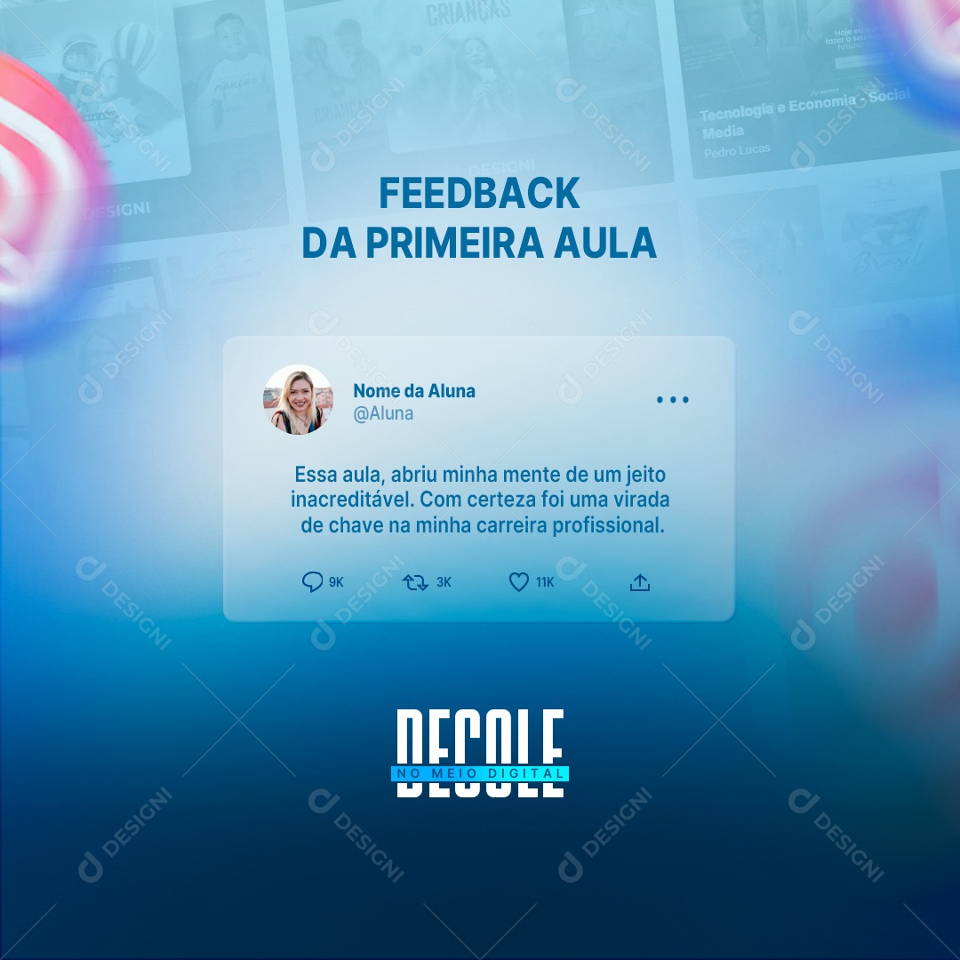 Feedback da Primeira Aula Decole no Meio Digital Influêncer Social Media PSD Editável