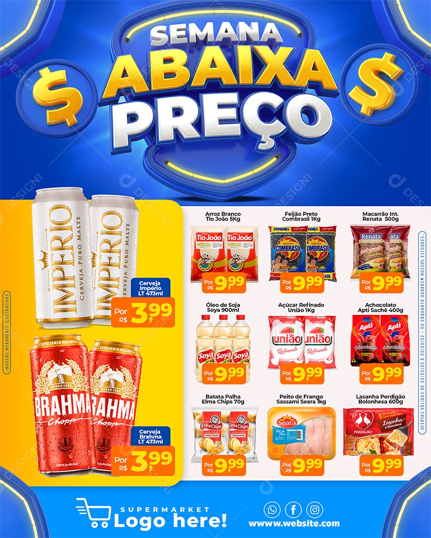 Social Media Encarte Semana Abaixa Preço Azul 11 Produtos PSD Editável