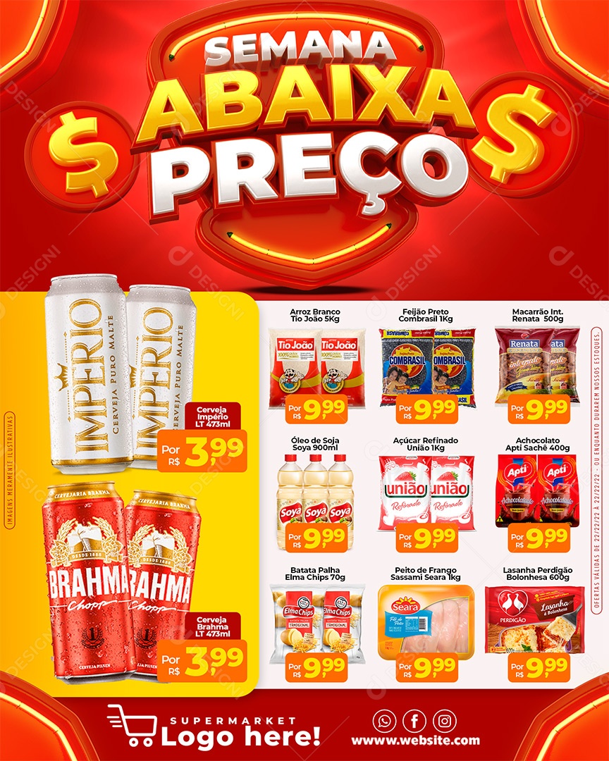 Social Media Encarte Semana Abaixa Preço Vermelho 11 Produtos PSD Editável